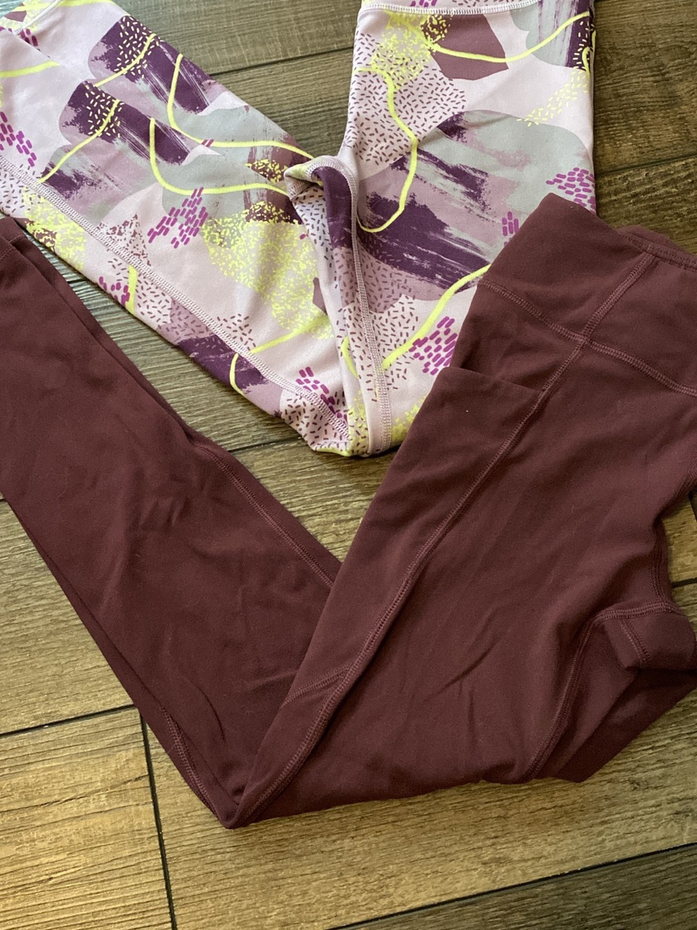 Athleta Girls Maroon and Pink Patterned Leggings Set